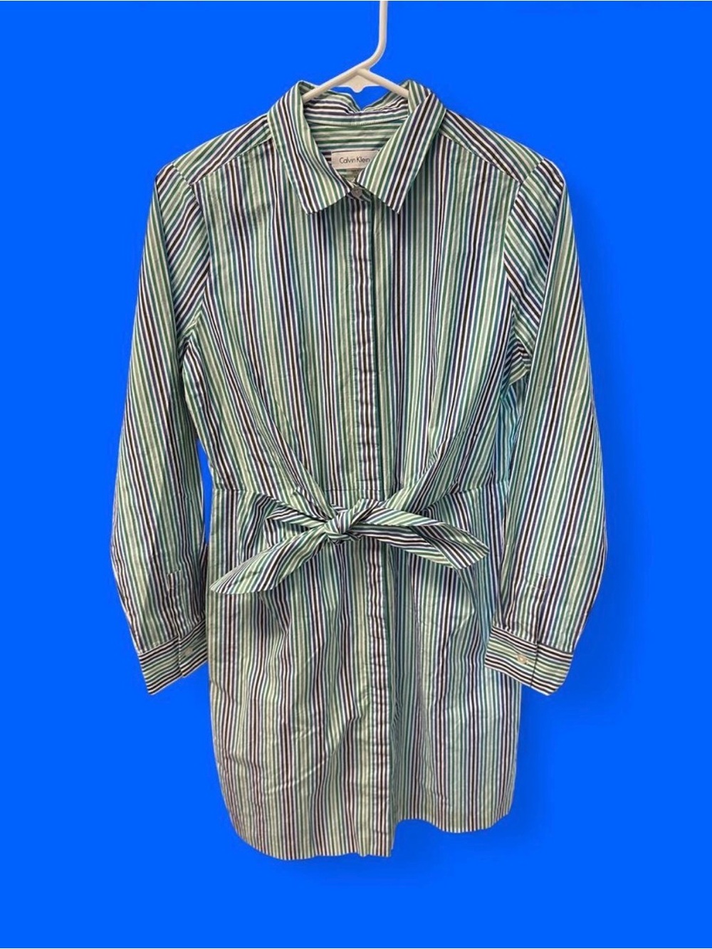 Calvin Klein Striped Cotton Tie-Front Shirt Dress - Size 6